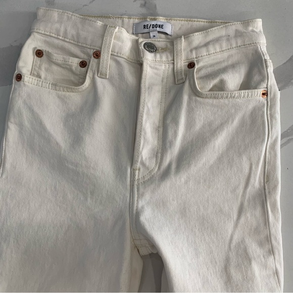 RE/DONE Stove Pipe Jeans  24  Women High Rise Straight Vintage White Crop Jeans - Picture 11 of 14